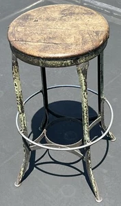 One Original Antique Toledo Stool Steel & Wood Industrial 1930S Made In Usa - Picture 1 of 21