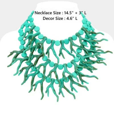 Lucite Coral Multi Layered Bib Reef Branch Chunky Bib Long Necklace Beaded - Image 1 of 2