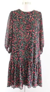 NWT Calvin Klein Black Red Floral Flounce Hem Casual Shift Dress Size 14 Green - Picture 1 of 8