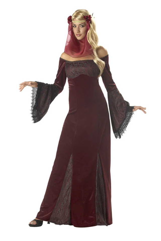 Renaissance Maiden Adult 2 Pc Burgundy Velour Dress & Headpiece Lg - Image 1 of 1