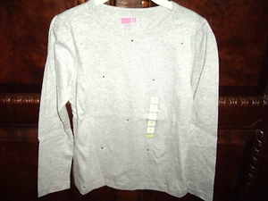 T28 NWT Girls Size S 5-6 Crazy 8 Gray Heather Top Rhinestones Long Sleeves TWINS - Picture 1 of 4