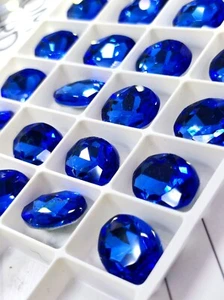 24 Oval QL Sapphire Blue Glue ON Gems Crystals Glass Rhinestones CHATONS 10x14mm - Picture 1 of 9