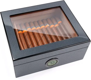 Zigarren Humidor, Jesfuren Glasplatte Zeder Zigarrenkiste mit Front Digital Hygrometer, - Bild 1 von 12