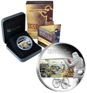 TUVALU $1 2009 Silver 1 oz. Proof 'Famous Battles in History - Gettysburg 1863' - Picture 1 of 7