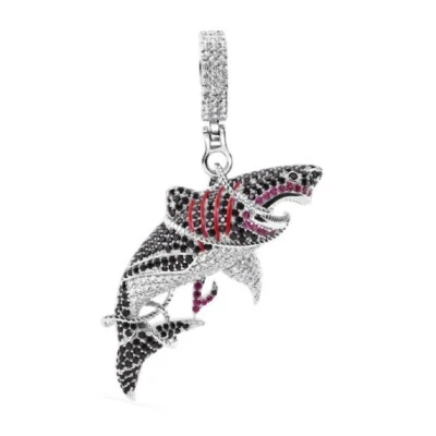 Argento Sterling Tangled Shark Hip Hop Ciondolo con Zirconia Cubica Pietre - Immagine 1 di 2