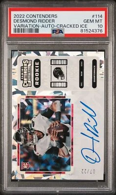 2022 Panini Contenders #114 Desmond Ridder Rookie RC Auto Cracked Ice /22 PSA 10 - Image 1 of 2