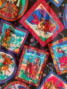 Vtg Cowboy Native American Indian Theme Cotton Fabric 4+Yards x 44" Joan Kessler - Picture 1 of 7