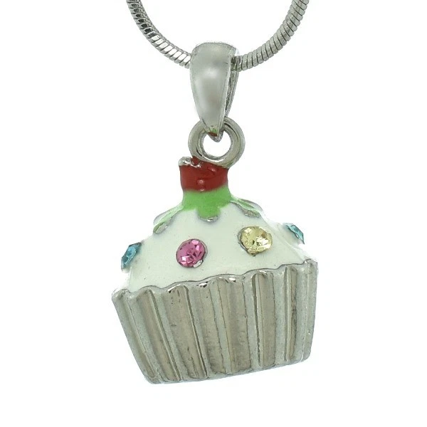 W Collar Colgante Pastel 3D Cristal Swarovski Blanco Cupcake Vainilla Cadena 18"  Foto 1 de 4