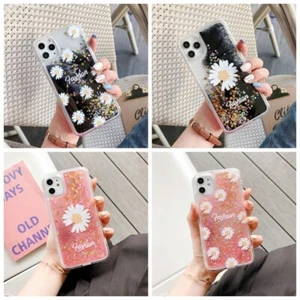 Daisy Flowers Liquid Glitter Quicksand Hard Phone Case iPhone 6 7 8 X 11 Pro Max - Picture 1 of 9