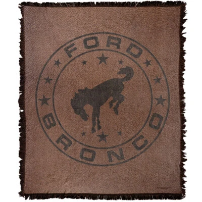 Manta Ford, 50"x60" Vintage Cuero Bronco Logo Tejido Mezcla Algodón Tiro Foto 1 de 4