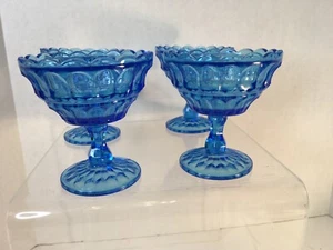 Vintage Blue 4.5" Sherbet Ice Cream Glass Goblet Thumbprint Scalloped Edge - Picture 1 of 6