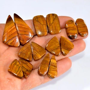 7 Pair 219 Cts Natural Tiger Eye Cabochon Gemstone Pair Lot 22x13-35x18mm #14771 - Picture 1 of 6