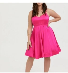 Womens Torrid Mini Satin Skater Dress Hot Pink W/pockets Size 22 NWT. Cute Prom. - Picture 1 of 18