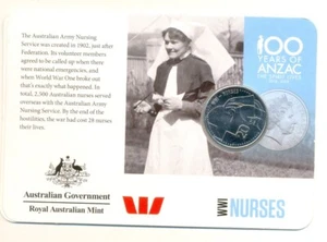 AUSTRALIAN: 2015 ANZACS Remembered-20 Cent Australian coin - NURSES - Picture 1 of 2