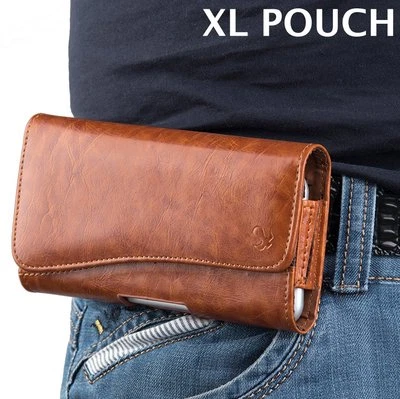 for XL LARGE Phones - BROWN PU Leather Pouch Holder Belt Clip Holster Cover Case - Image 1 of 4