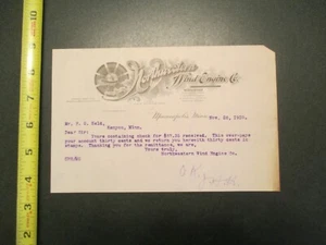 Northwestern Wind Engine Co MN 1910 Rechnung Briefkopf 1482 - Bild 1 von 1