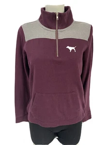 PINK Victorias Secret Quarter Zip Pullover Women Size Small S Maroon Dog - Picture 1 of 9