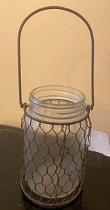 Linterna de tarro de vidrio de alambre de pollo rústico de granja transparente 5,5" x 3" NUEVO - Imagen 1 de 5