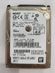 HTS547550A9E384, PN: 0J27701, MLC: DA4755, JAN 13, HGST 500Gb 2.5" HDD - Picture 1 of 2