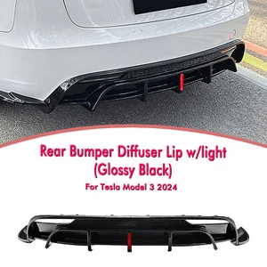 Rear Bumper Diffuser Lip Kit With Light For Tesla Model 3 2024-2025 Black New - Picture 1 of 11