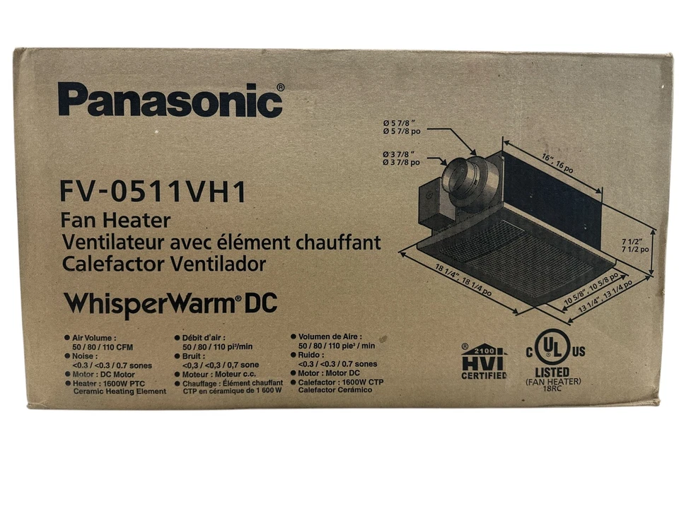 Panasonic WhisperWarm DC 50-80-110 CFM Bath Exhaust Fan with Heater FV-0511VH1 - Image 1 of 4