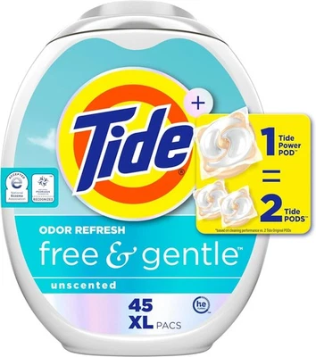 Detergente para ropa Tide PODS libre y suave olores refrescante 45 unidades (paquete de 1)  Foto 1 de 4