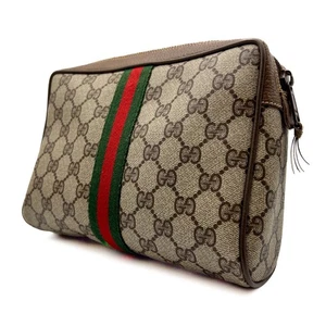 GUCCI GG Sherry Line PVC Leather Clutch Bag pouch 89.01.012 Vintage Authentic - Picture 1 of 24