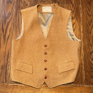 Orvis Harris Tweed 5 Button Wool Waistcoat Vest USA Brown Beige Mens 44 Regular - Picture 1 of 8