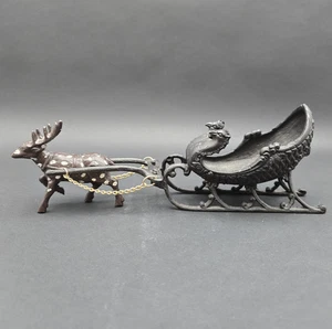 Vintage Gusseisen Weihnachtsschlitten mit Rentier schwarz Vintage Weihnachtsdeko - Bild 1 von 13