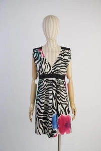 BLUGIRL Blumarine Zebra Print Floral Dress Women’s Size 40 100% Silk - Picture 1 of 16