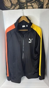 Puma Iconic T7 Track Jacket Mens Black Yellow Orange Full Zip Athleticy - Picture 1 of 5