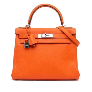 Authenticated Hermès Togo Kelly II Retourne 28 Orange Calf Leather Satchel - Picture 1 of 9