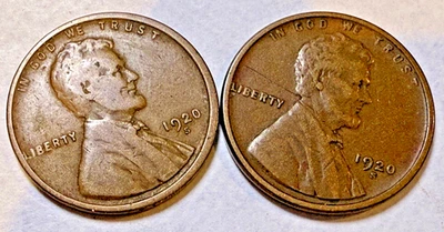 1920-S Lincoln Wheat 1c Duo ~ VF?~Distinct Wheat Lines ~2 Coins ~ Bargain! ~ C47 - Image 1 of 4