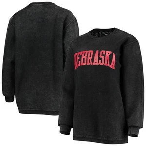 Women's Pressbox Black Nebraska Huskers Comfy Cord Vintage Wash Basic Arch - Picture 1 of 3