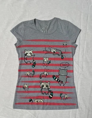 Linda Camisa Autoestima Niñas M Gris Rosa Rojo Gráfico Manga Corta Mapache Rayas Foto 1 de 4