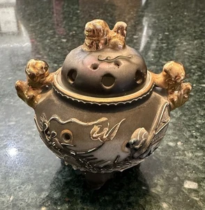 Quemador de incienso vintage Moriage Dragonware Foo perro tapa 3 patas dragón blanco - Imagen 1 de 8