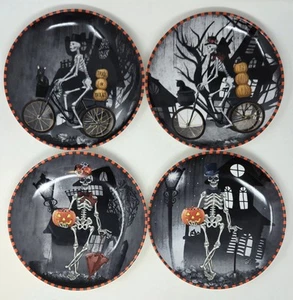 222 Fifth Halloween Fahrrad Dapper Skelett 4er Set Grusel Salatteller 8" - Bild 1 von 4