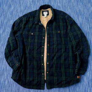 LL Bean Sherpa-Lined Scotch Plaid Shirt Men's XXL Green Slightly Fitted 2XL - Picture 1 of 12