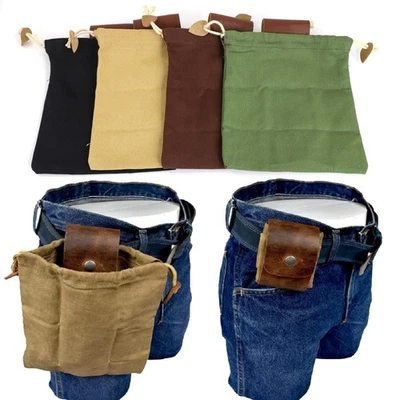 Canvas Mushroom Foraging Bag, Collapsible Outdoor Leather Camping Foraging Pouch - Image 1 of 4