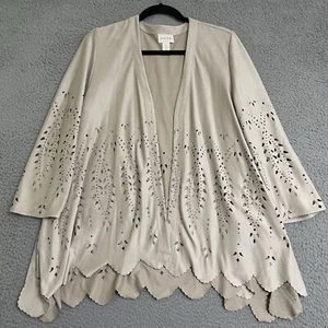 Giacca blazer Chicos taglia 1 M ecopelle scamosciata marrone modello taglio laser smerlato - Foto 1 di 9