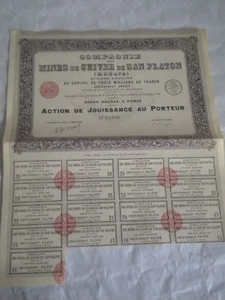 vintage share certificate Stocks Bonds compagnie Mines de Cuivre san platon 1906 - Picture 1 of 2