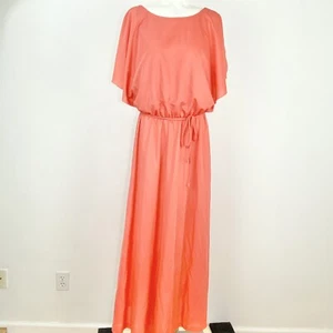 VINTAGE RICH CORAL 70 GODDESSDRAPE MAXI GOWN DRESS SIZE MEDIUM - Picture 1 of 5