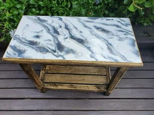 Marble look heat resistant, resin topped coffee table with distressed pine base. - Picture 1 of 4
