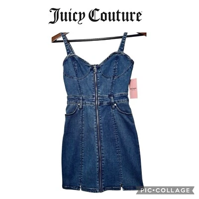Juicy Couture джинсовой ткани Sweetheart декольте мини-платье темно стирка размер XS новый с Ярлыками - Изображение 1 из 4