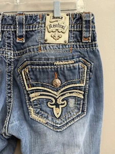 Pantalones de mezclilla rectos Rock Revival Edmund vintage para hombre 36 DETALLES INCREÍBLES Y2K - Imagen 1 de 5