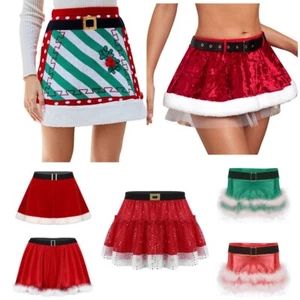DE Damen Rot Grün Bodycon Minirock Stretch Low Waist Abendrock  Weihnachtsrock - Bild 1 von 84