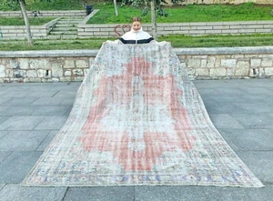 7.20x10 MODERN BOHEMIAN ANTIQUE RUG VINTAGE OUSHAK WOOL HAND-KNOTTED TURKISH RUG - Picture 1 of 11