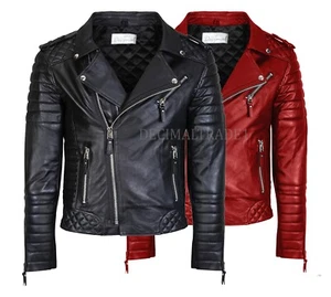 MENS ASYMMETRICAL BIKER LEATHER JACKET SLIM FIT 100% SHEEPSKIN REAL LEATHER - Picture 1 of 26