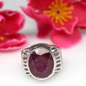 Natural Ruby Faceted Oval Gemstone Designer 925 Sterling Silver Men's Ring - Picture 1 of 5