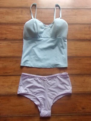 DONNA L'OREN ~ ¡Nuevo! M/L ~ 1994 ¡VINTAGE! Conjunto de pantalones cortos cami y niño de nailon elásticos años 90 Foto 1 de 4